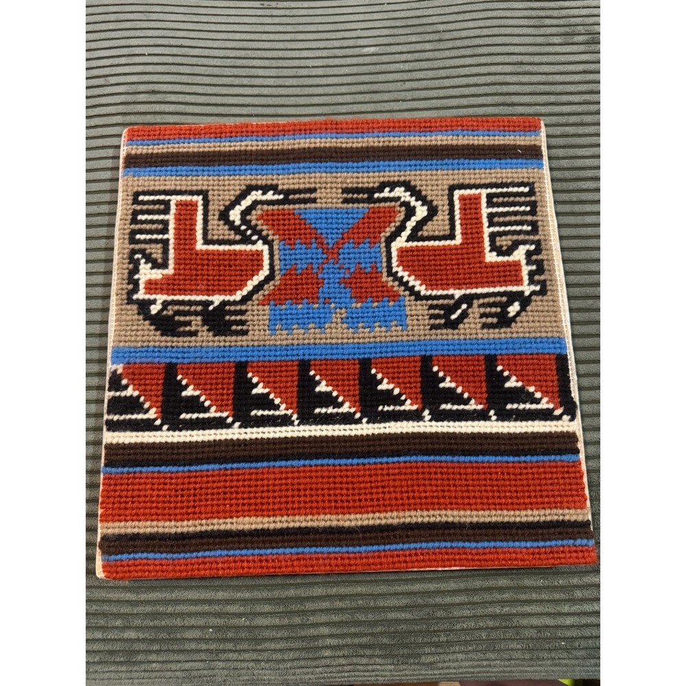 Vintage Needlepoint‎ Tapestry Bird Geometric Southwest Style Framed Art